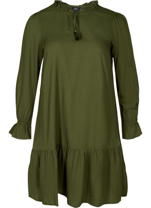 Viscose dress with a tie detail, Rifle Green, Packshot image number 0
