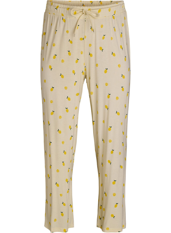 Pyjama trousers in soft jersey with high waist and fruit print, Yellow, Packshot image number 0