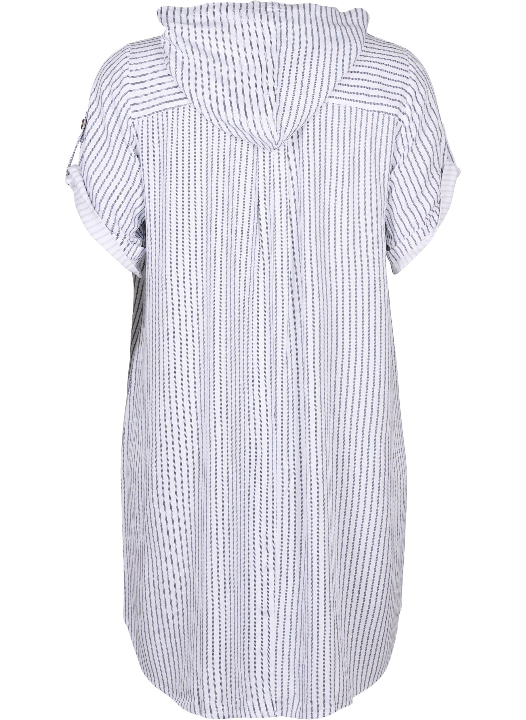 Zizzifashion Short-sleeved viscose tunic with hood, Blue White Stripe, Packshot image number 1