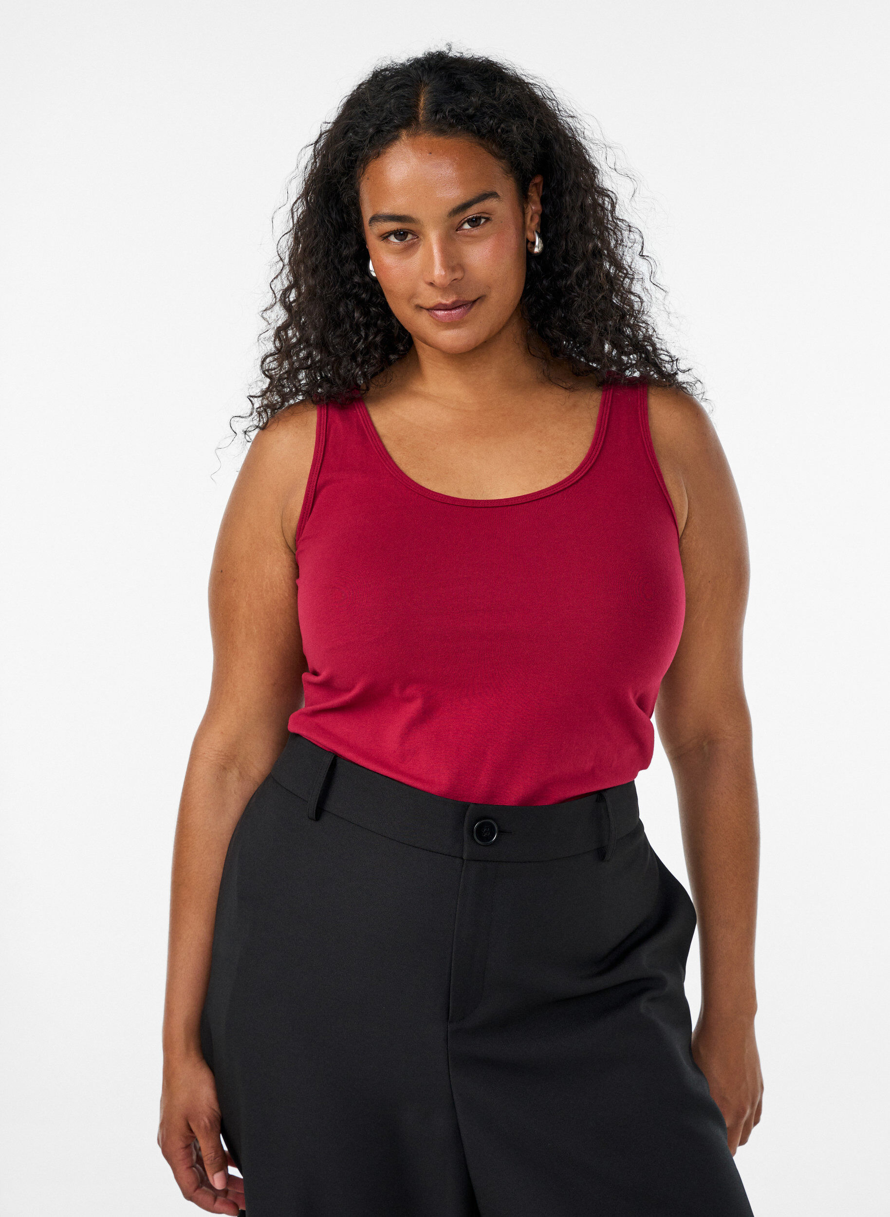 ZizzifashionSolid color basic top in cotton, Red, Model image number 0