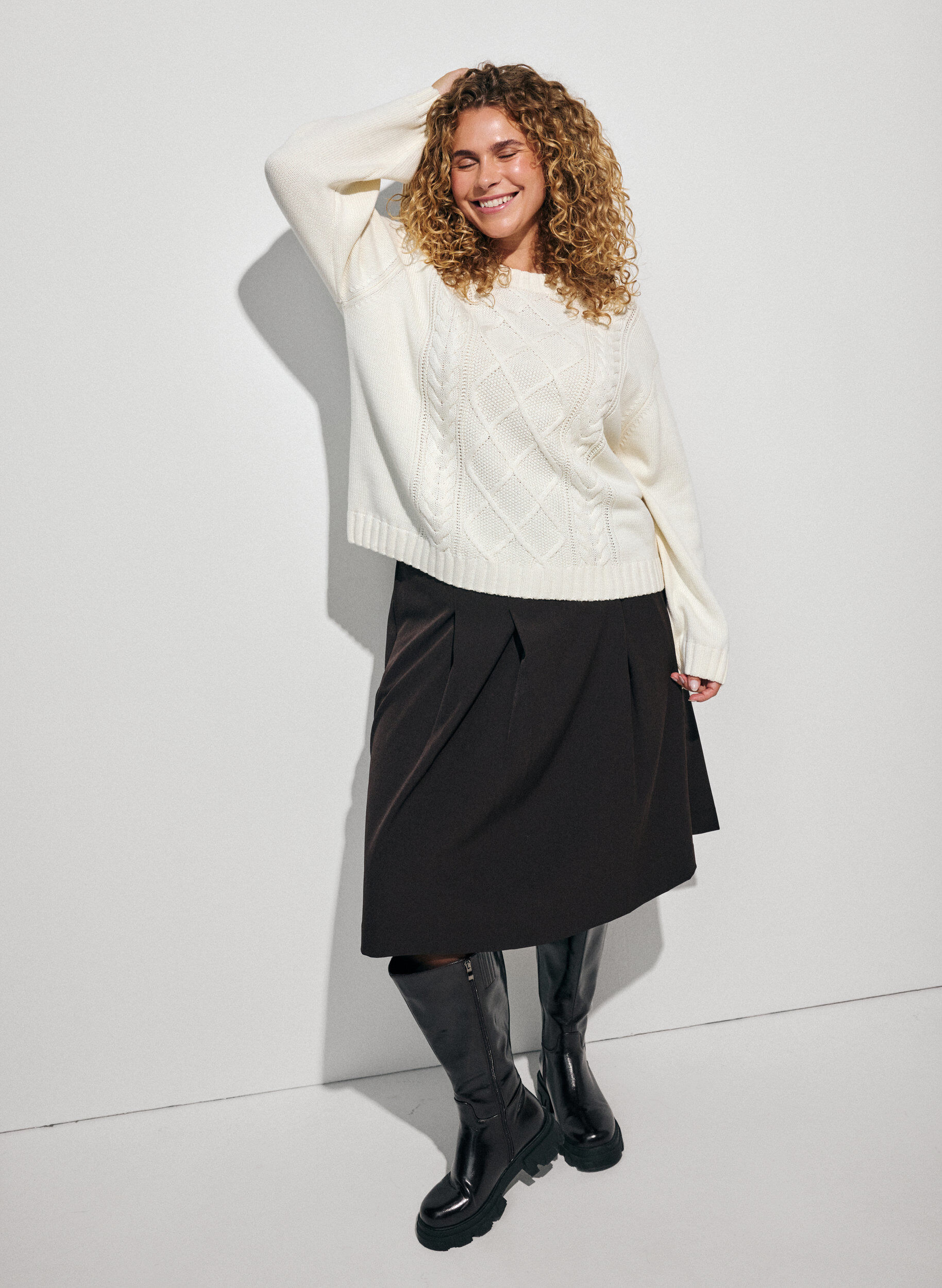 ZizzifashionJumper with a cable knit pattern, Vanilla, Model image number 1