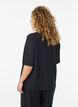 Short-sleeved blouse with texture and button fastening, Black, Model image number 2