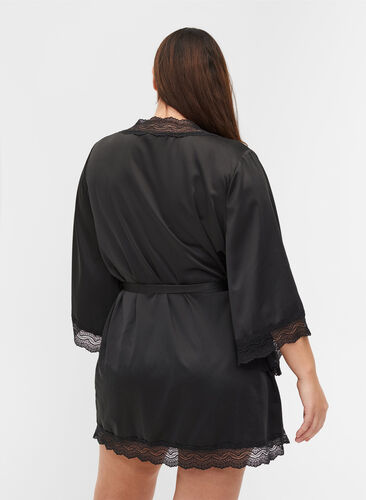 Dressing gown with lace details and 3/4-length sleeves, Black, Model image number 1