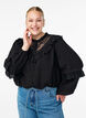 Viscose blouse with lace and ruffles, Black, Model image number 0