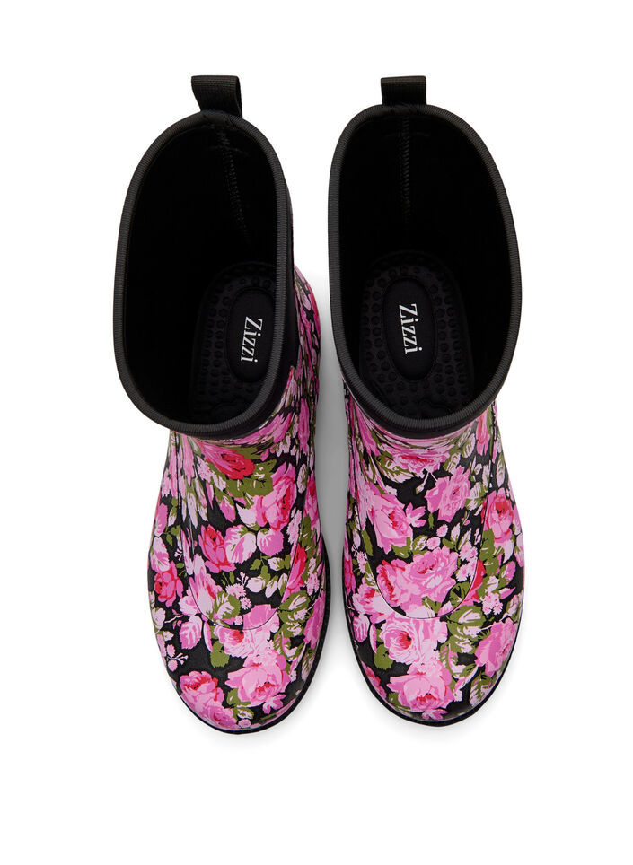 Wide fit - Short wellies with elastic neoprene shaft, Flower AOP, Packshot image number 2
