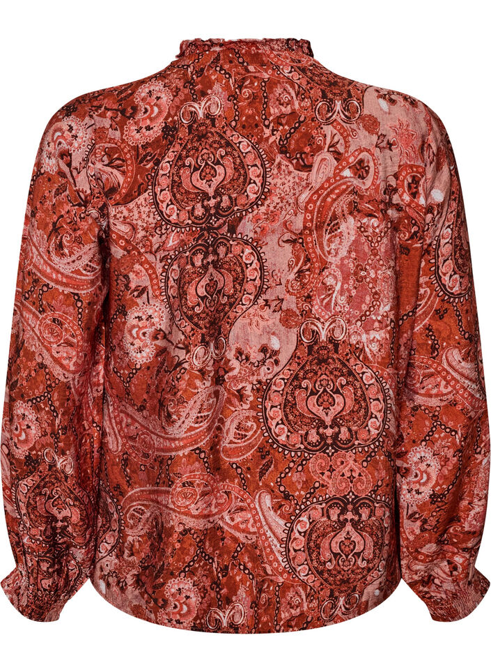 Viscose blouse with paisley print and ruffles, Orange, Packshot image number 1