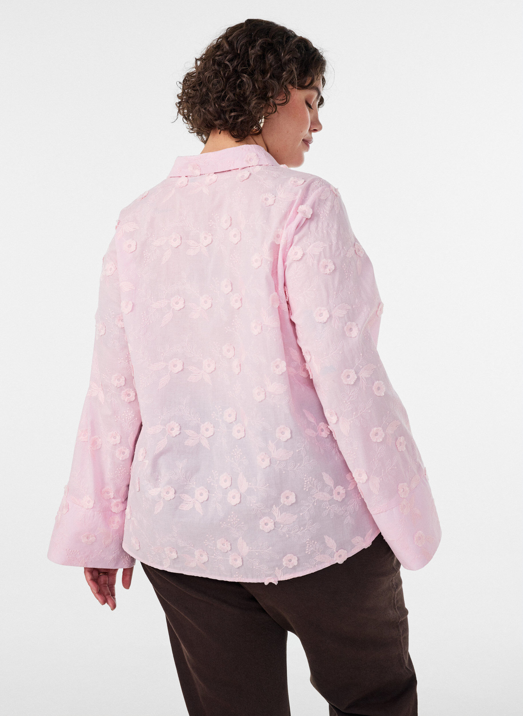 ZizzifashionShirt with floral embroidery and wide sleeves, Pink, Model image number 2