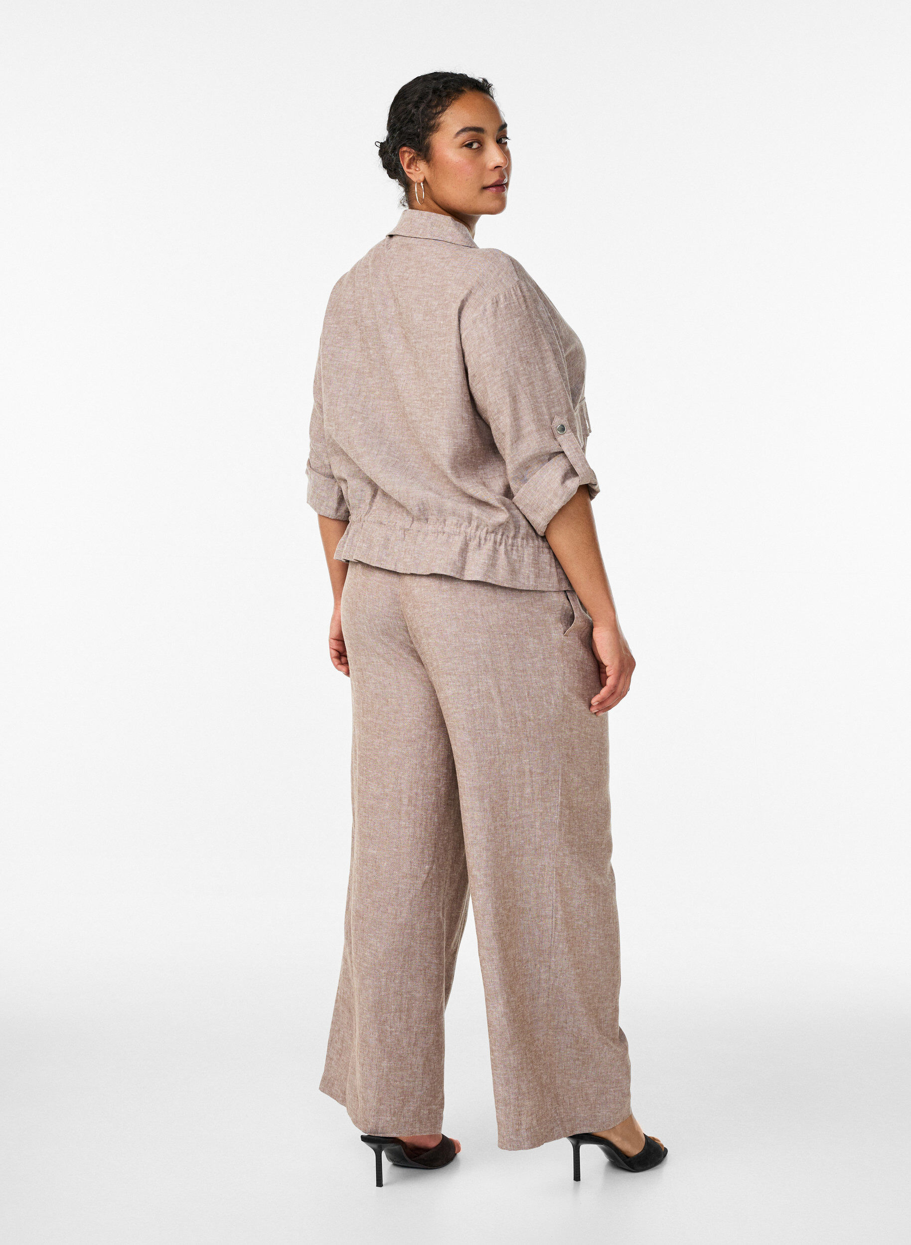 Zizzifashion Wide-leg linen and viscose trousers, Brown, Model image number 1