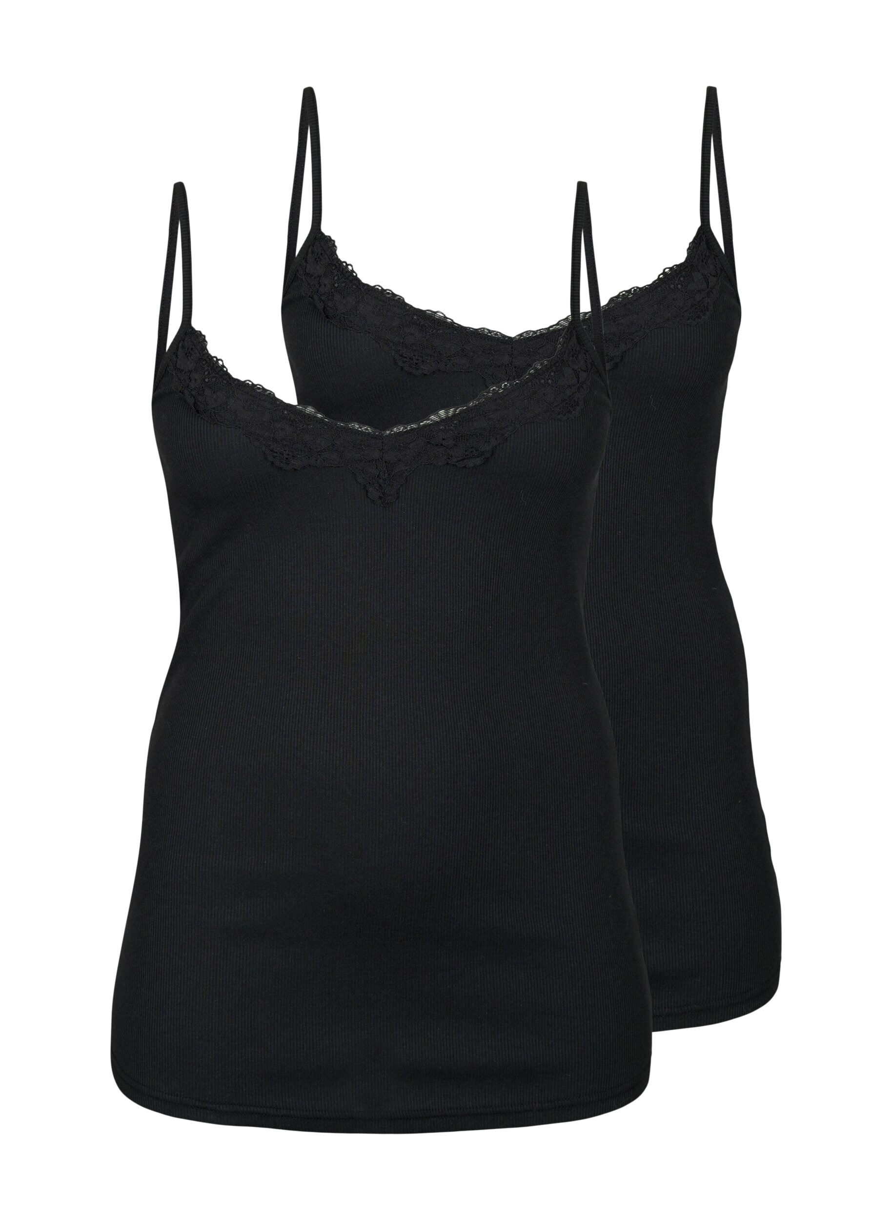 Zizzifashion 2-pack night tops in rib, Black/Black, Packshot image number 0