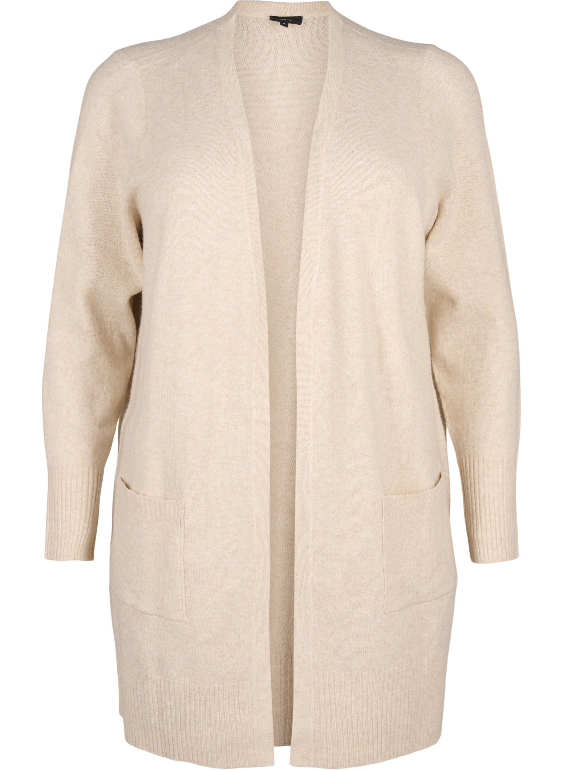 Zizzifashion Ribbed Knit Cardigan with Pockets, Beige, Packshot image number 0