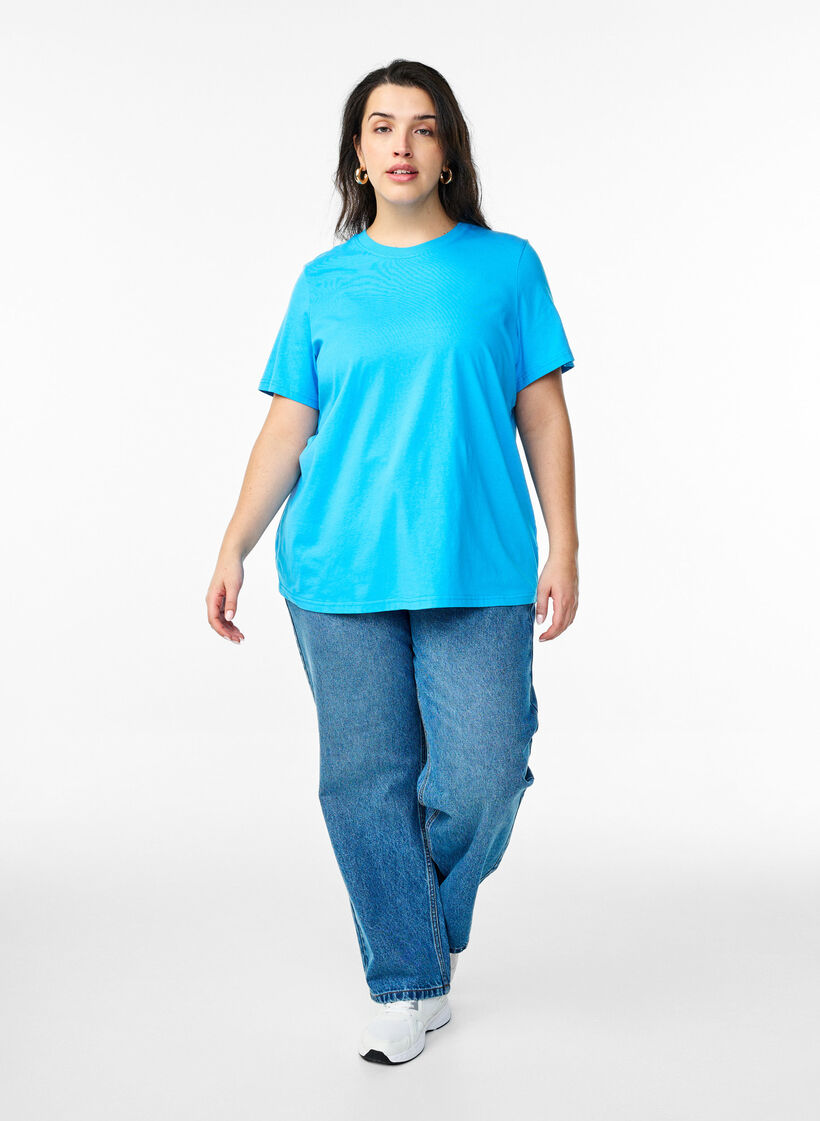 Basic cotton T-shirt with round neck, Blue, Model image number 1