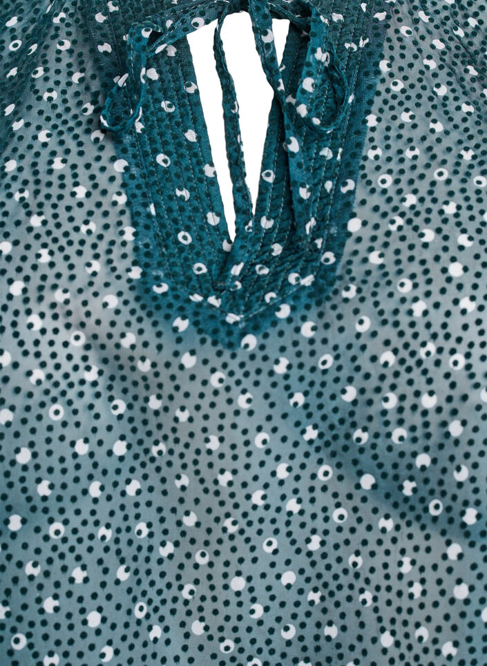 Chiffon blouse with ruffle details and small dots, Green, Packshot image number 2