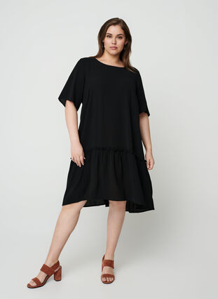 Short dress with ruffled hem, Black, Model image number 2