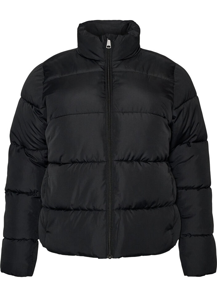 Short puffer jacket with a high collar, Black, Packshot image number 0