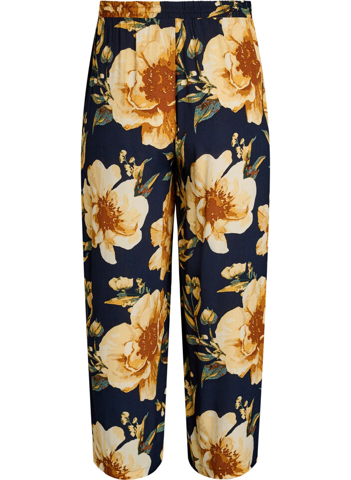 Loose viscose trousers with print, Blue, Packshot image number 1