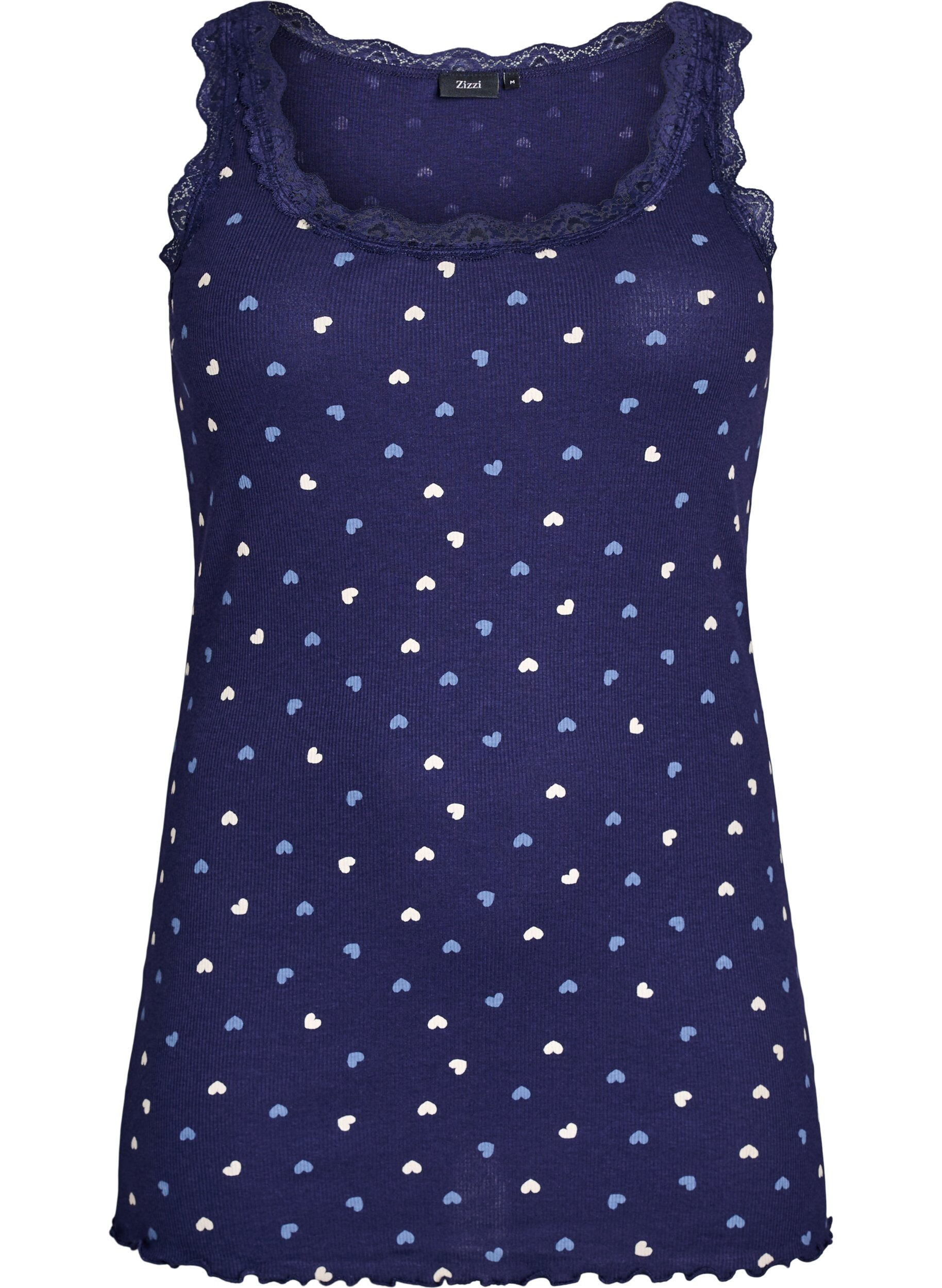 Zizzifashion Top with print and lace edge, Blue, Packshot image number 0
