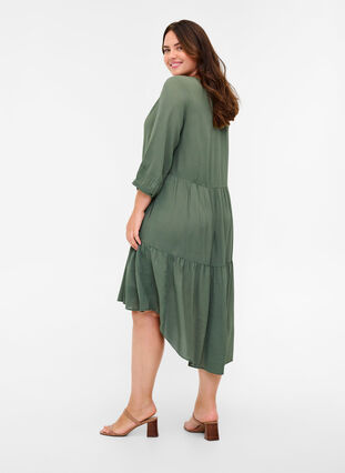 A-line viscose dress with 3/4 sleeves, Thyme, Model image number 1