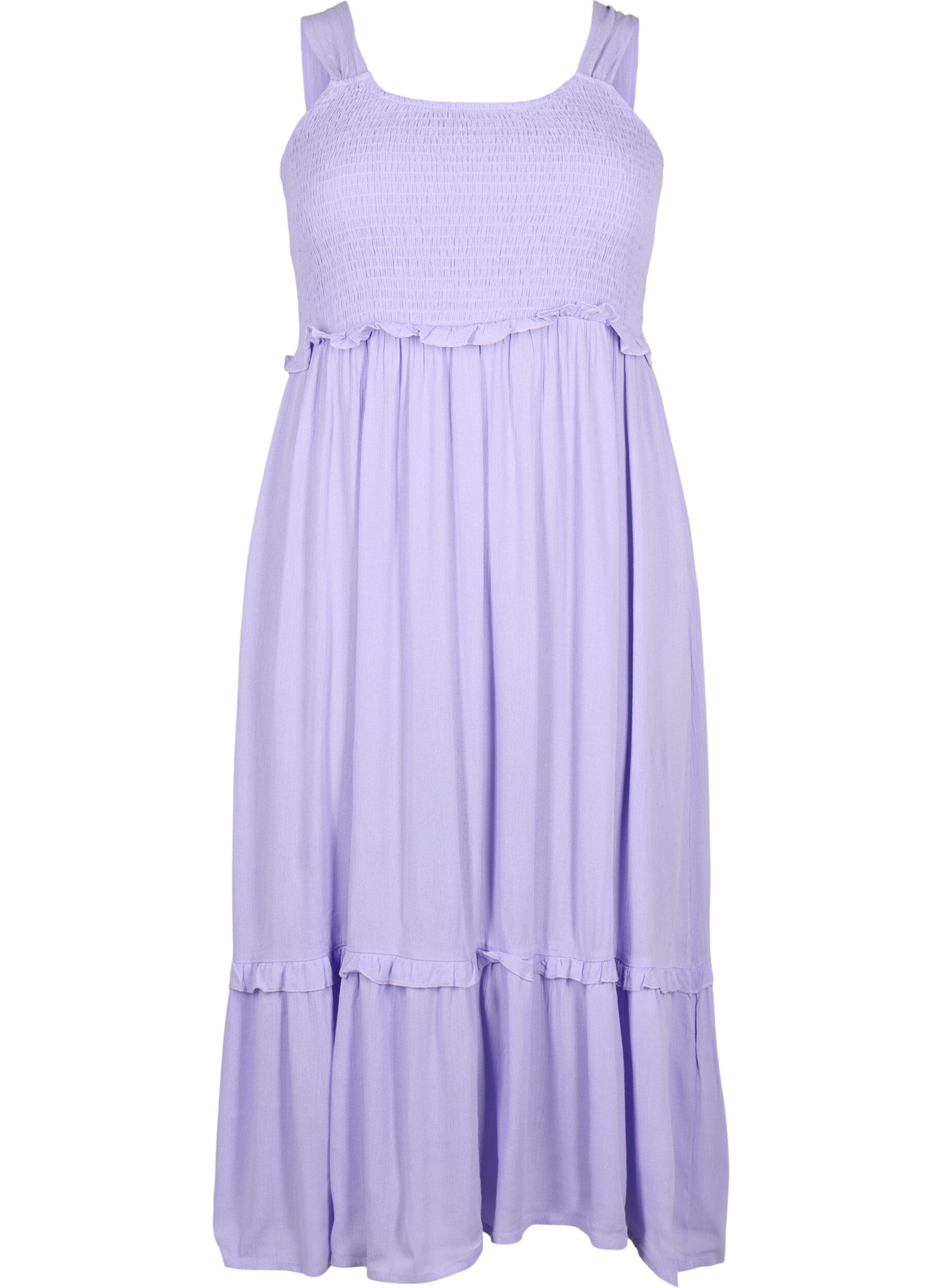 Zizzifashion Viscose midi dress with smock, Lavender, Packshot image number 0