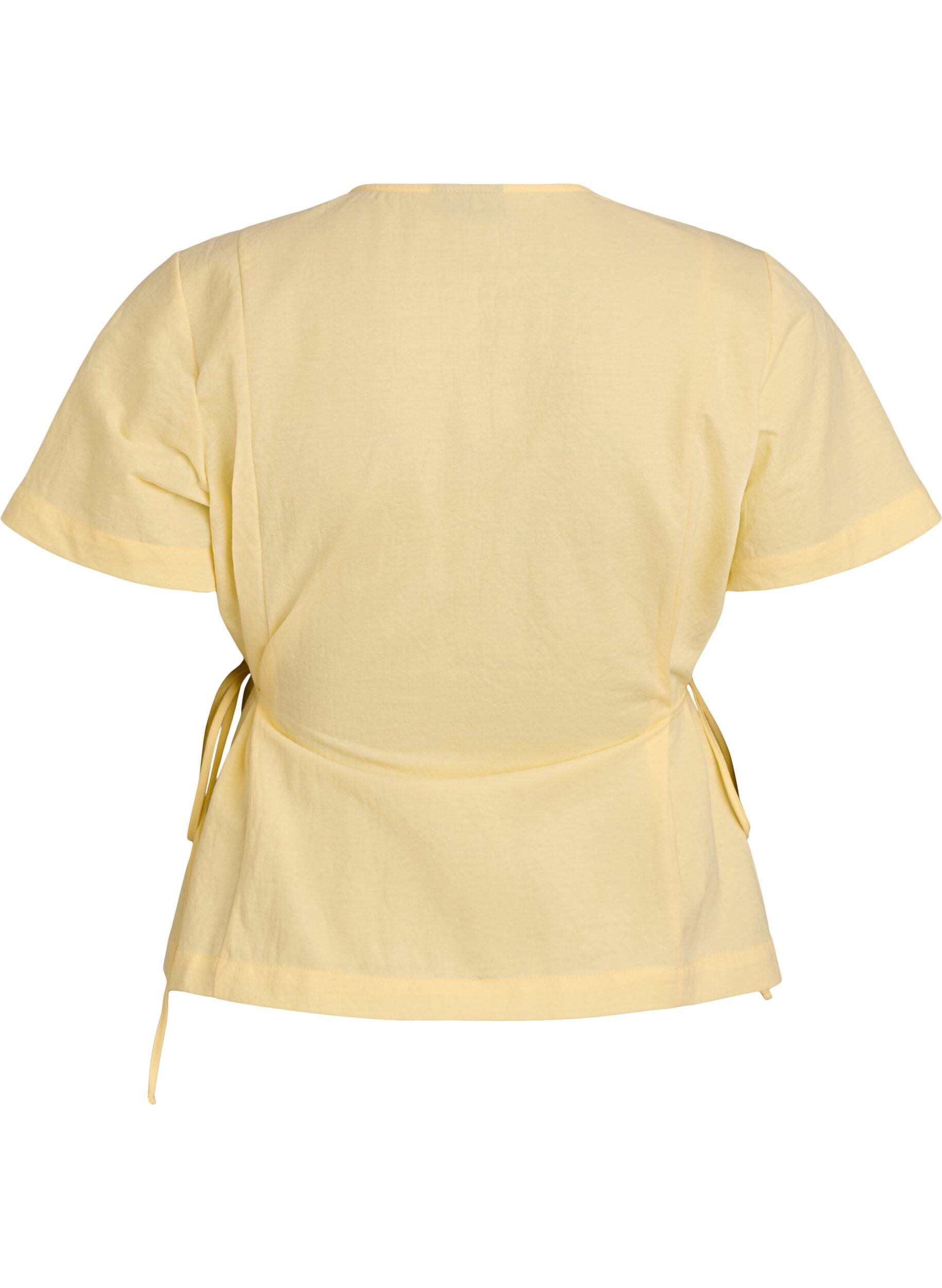 Zizzifashion Blouse in a cotton blend with a V-neck and tie-string, Yellow, Packshot image number 1