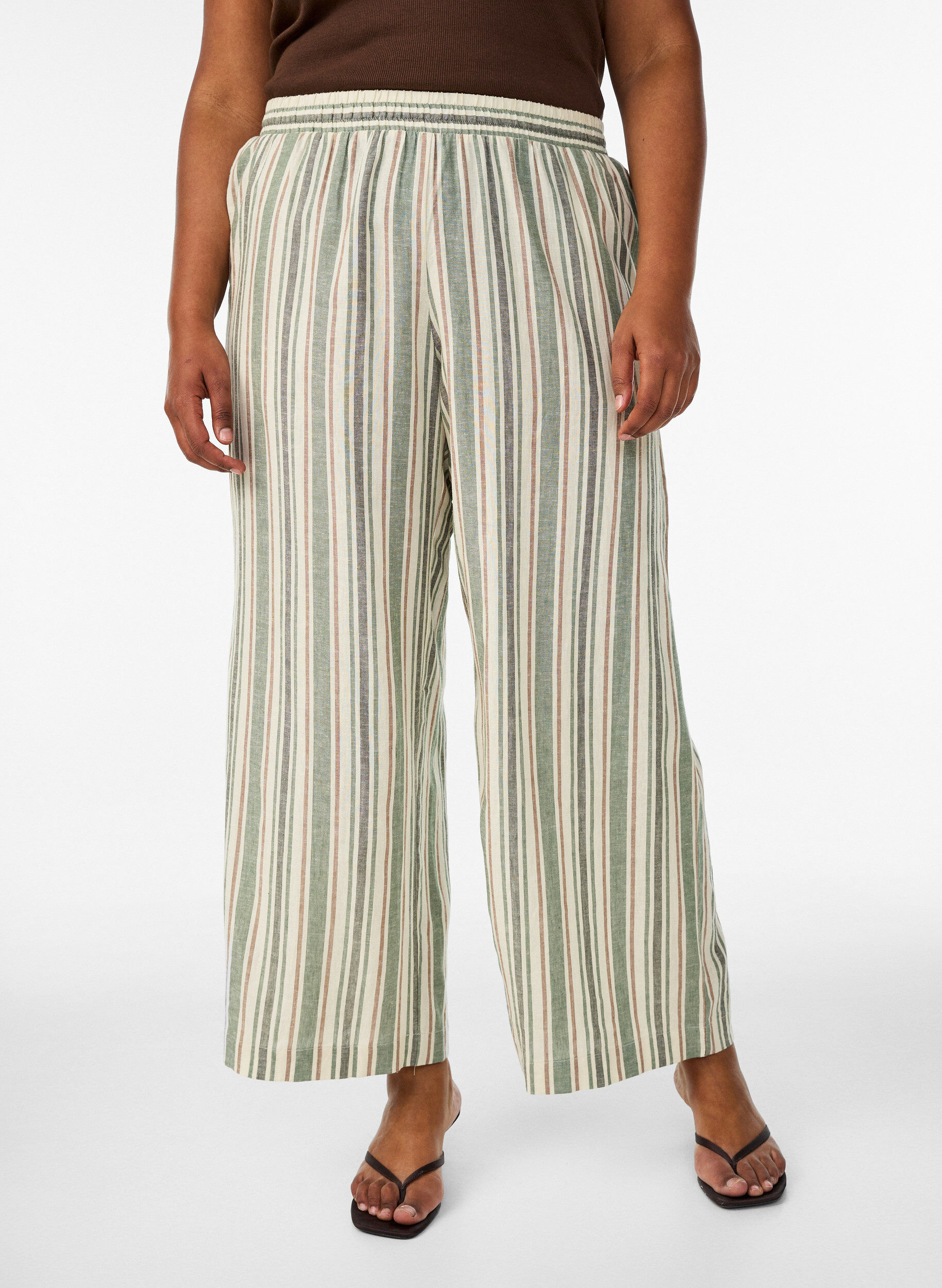 Zizzifashion Wide-leg linen and viscose trousers, Vanilla, Model image number 2