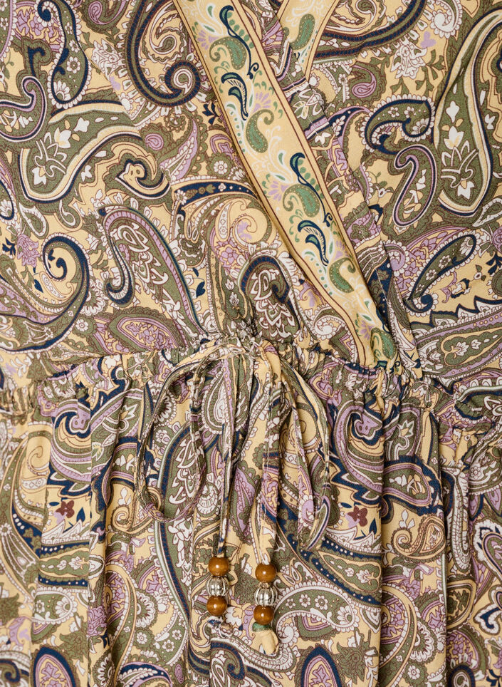 Viscose tunic with paisley print and tie-string, Yellow, Packshot image number 2