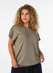 Jersey blouse with textured stripes and a smocked hem, Brown, Model image number 0