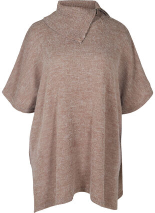 Short-sleeved knitted poncho with collar, Iron Mel., Packshot image number 0