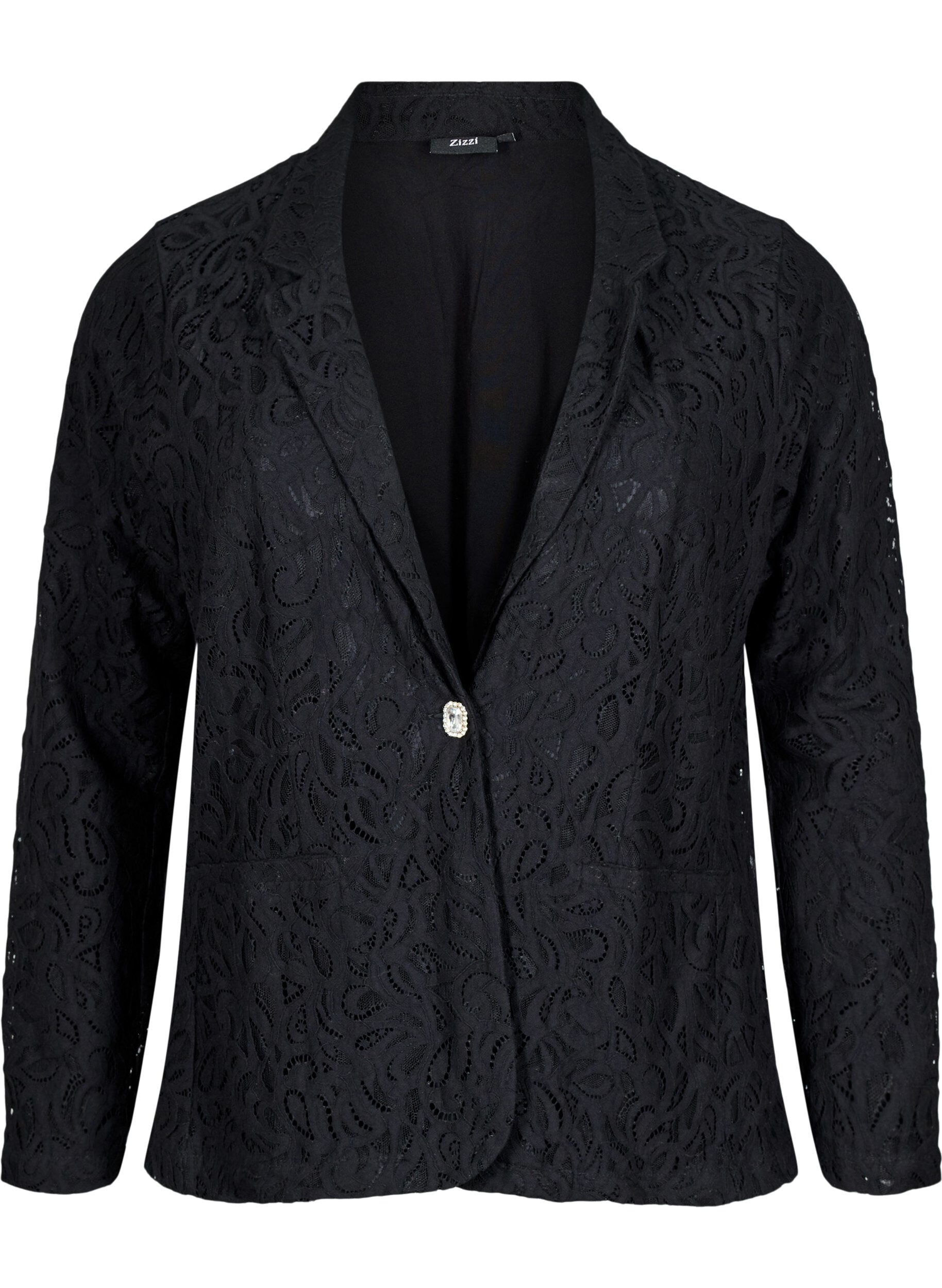 Zizzifashion Lace blazer with pockets, Black, Packshot image number 0
