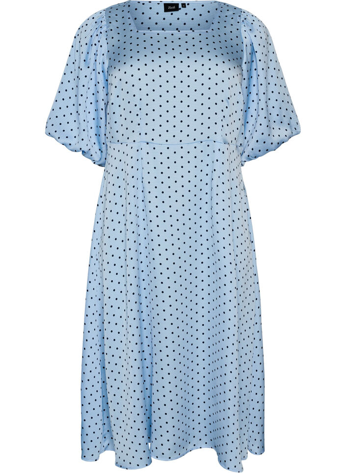 Polka dot midi dress with square neckline, Light Blue, Packshot image number 0