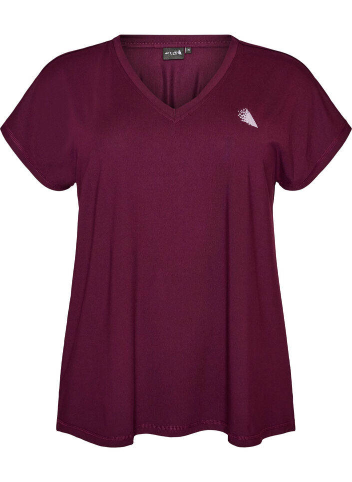 Loose training t-shirt with V-neck, Purple, Packshot image number 0