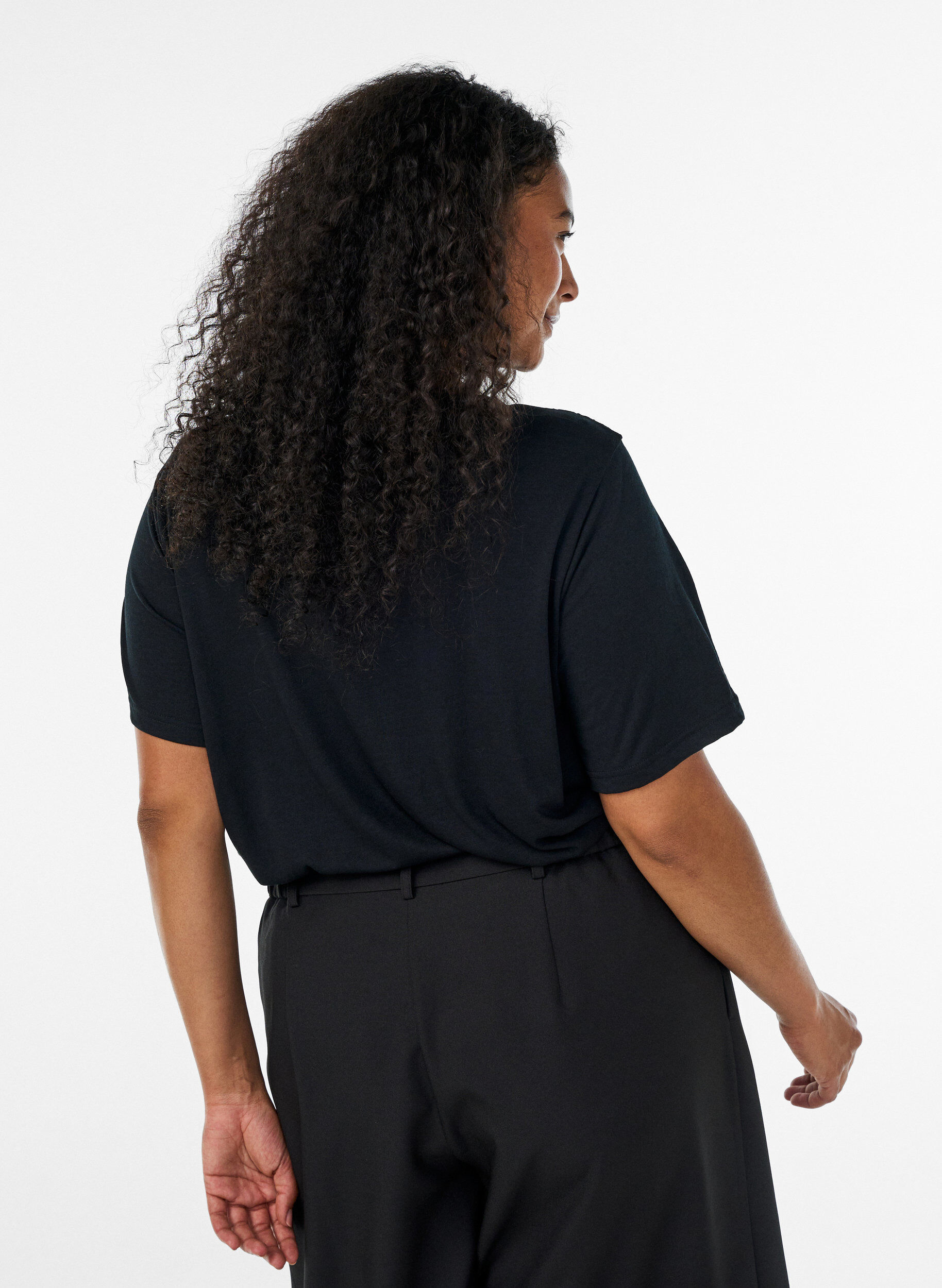 Zizzifashion Blouse with lace insert and balloon sleeves, Black, Model image number 2