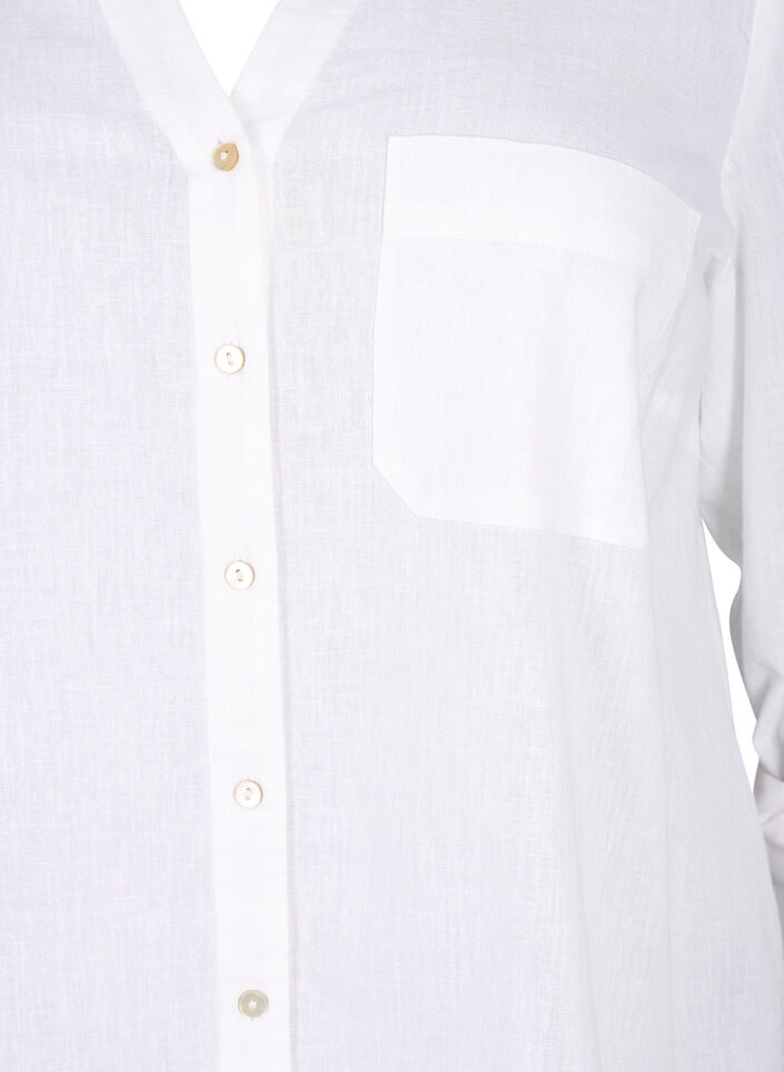 Shirt blouse with button closure in cotton-linen blend, Bright White, Packshot image number 2