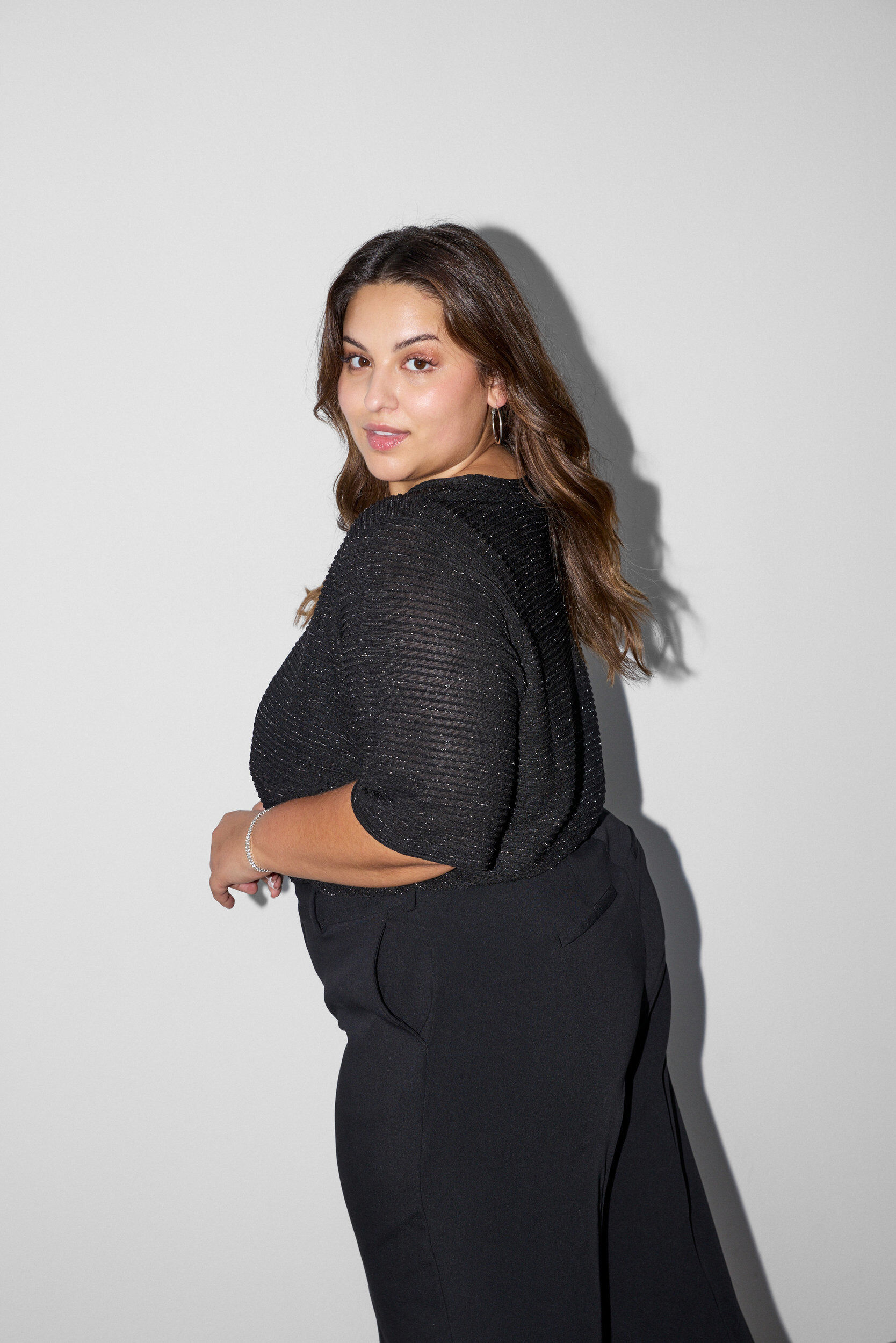 ZizzifashionBlouse with texture and glitter, Black, Model image number 2