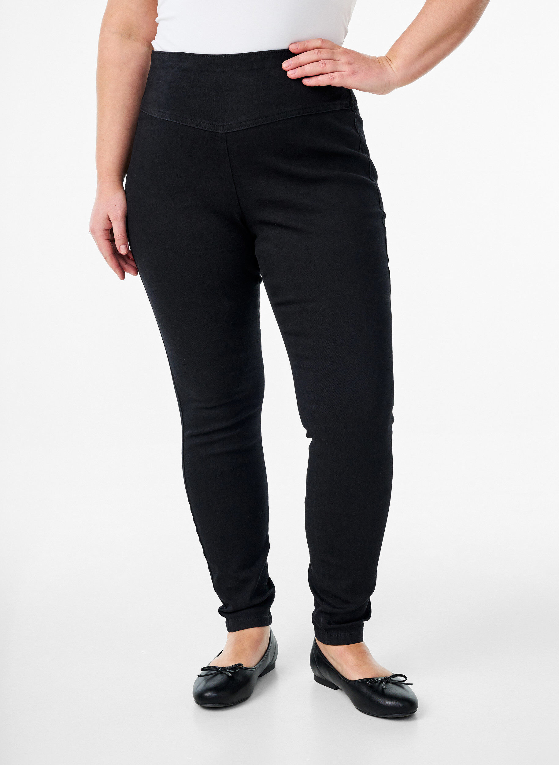 ZizzifashionStretchy jeggings with a high waist, Black, Model image number 2