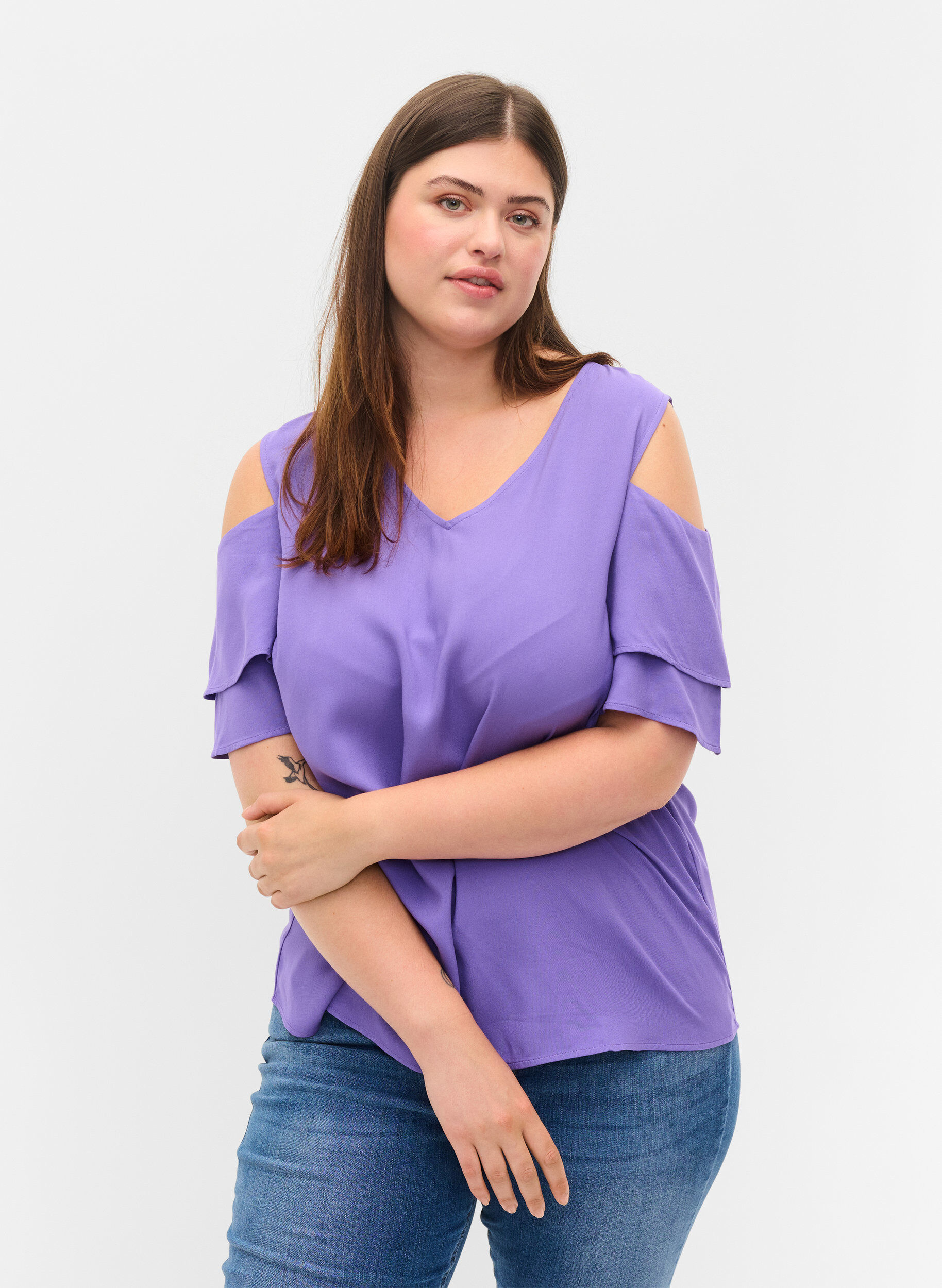Zizzifashion Short sleeved blouse in viscose, Passion Flower, Model image number 0