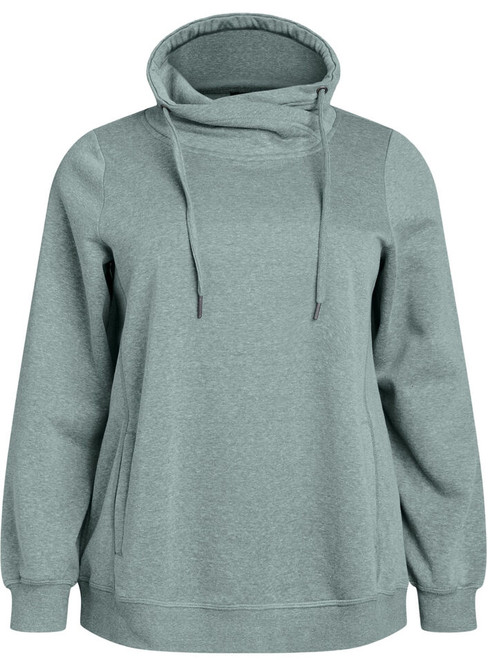 Sweatshirt with high collar and pockets, Green, Packshot image number 0