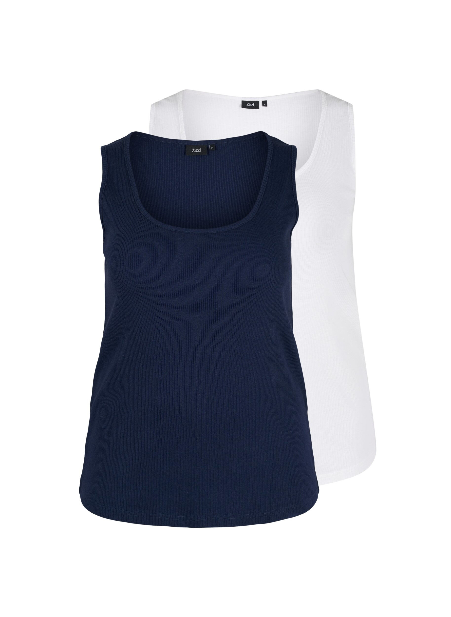 Zizzifashion 2-pack basic tank top with rib, Navy B/B White, Packshot image number 0