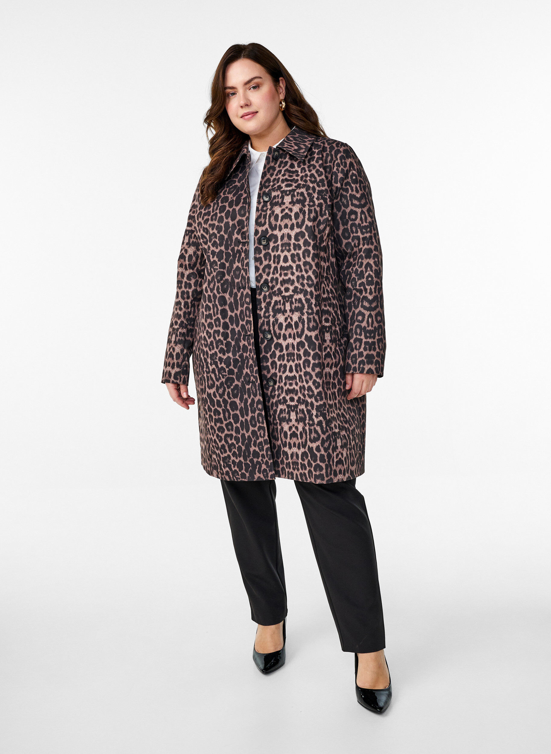 Zizzifashion Leopard print coat, Brown, Model image number 1