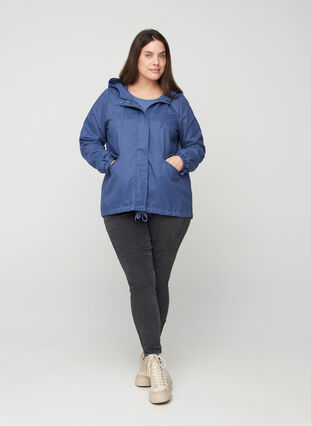 Short jacket with a hood and pockets, Blue Indigo, Model image number 2