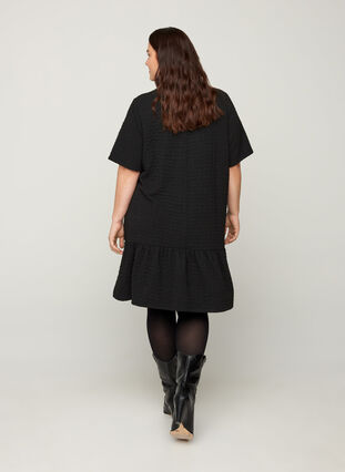 Short-sleeved, textured A-line dress, Black, Model image number 1