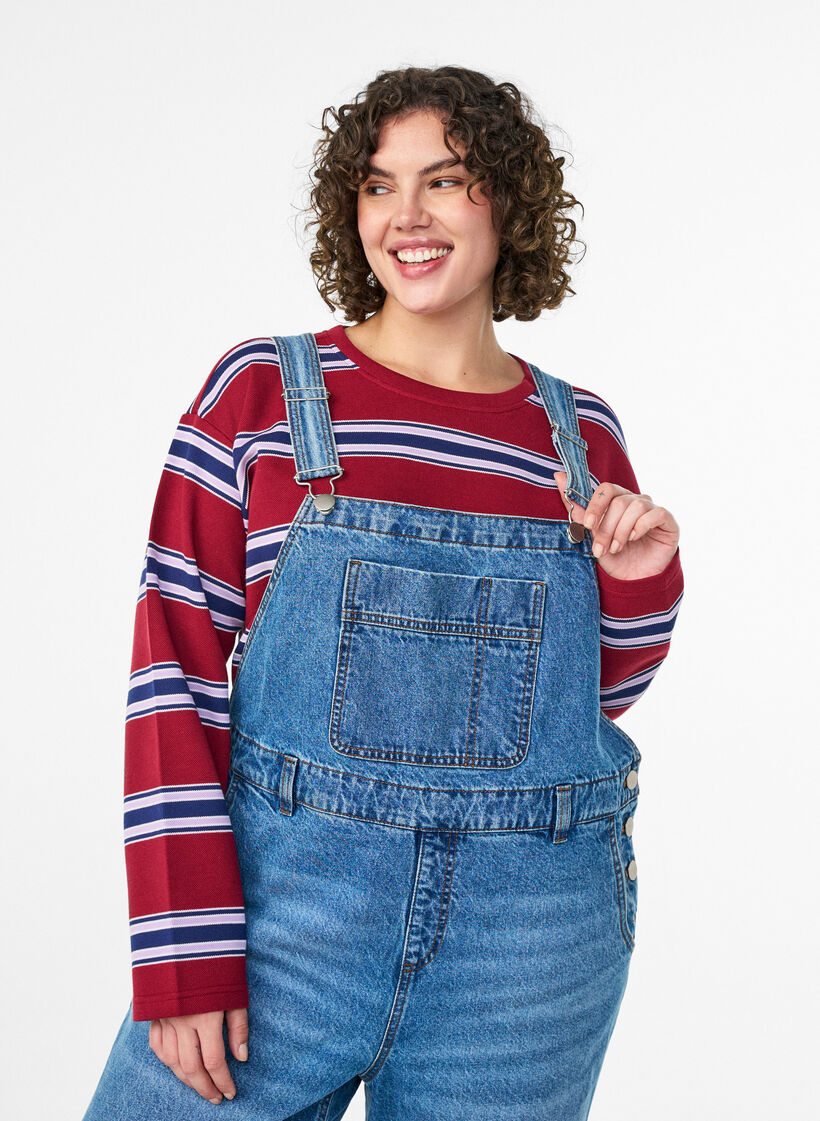 Wide-leg denim overalls, Blue, Model