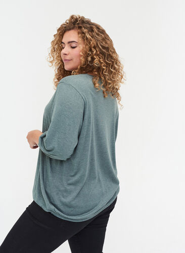 Plain blouse with 3/4 sleeves, Balsam Green Mel, Model image number 1