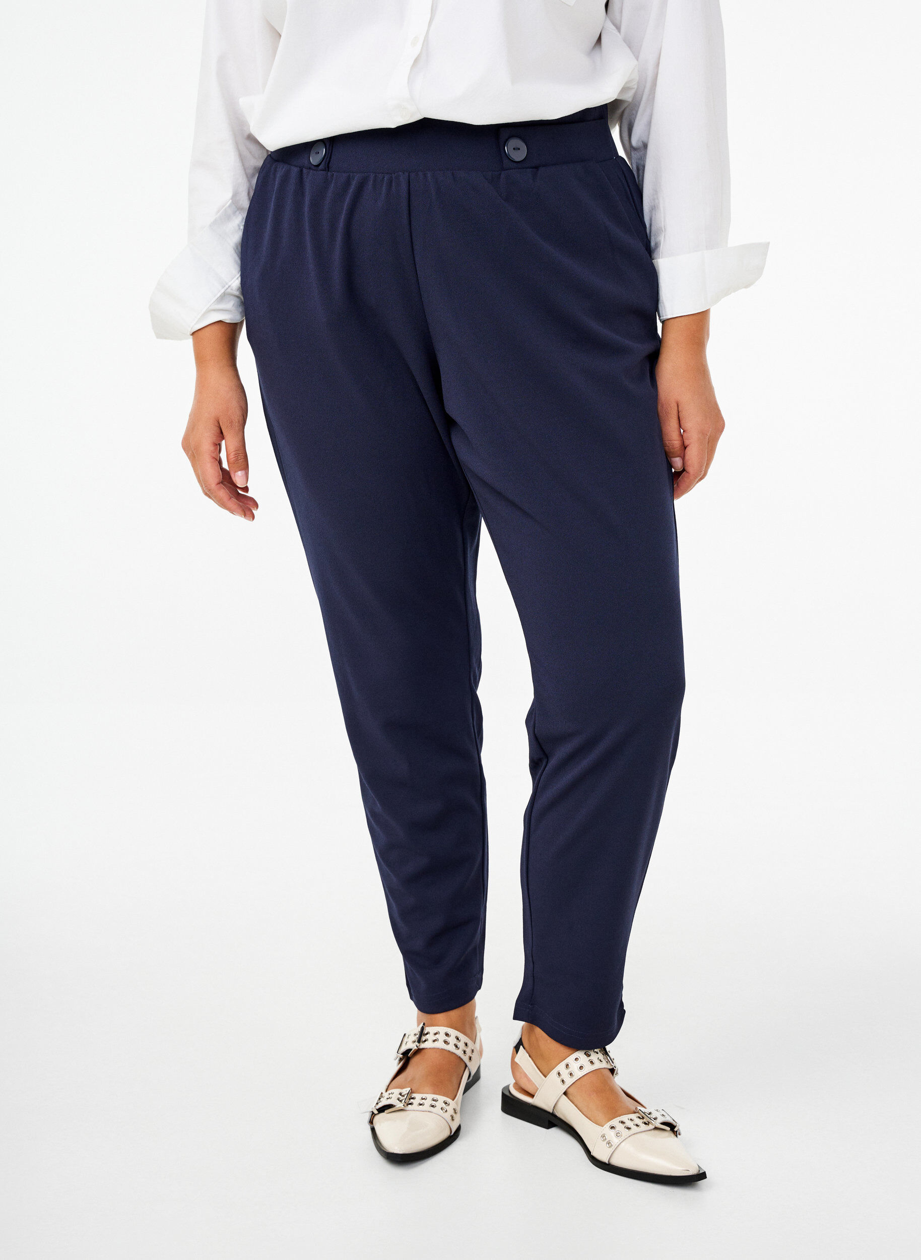 Zizzifashion Trousers with pockets and decorative buttons, Blue, Model image number 2