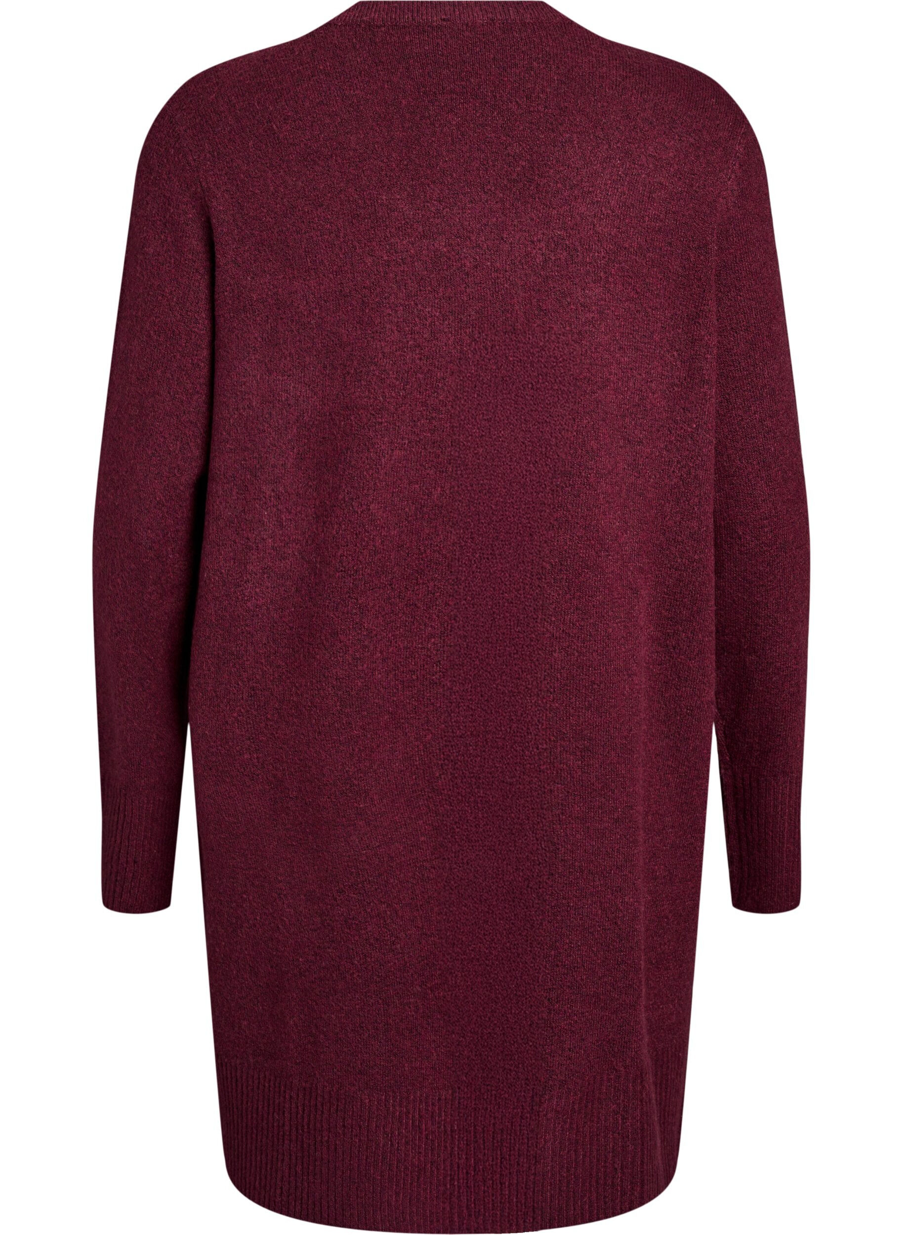 Zizzifashion Ribbed Knit Cardigan with Pockets, Dark Bordeaux, Packshot image number 1