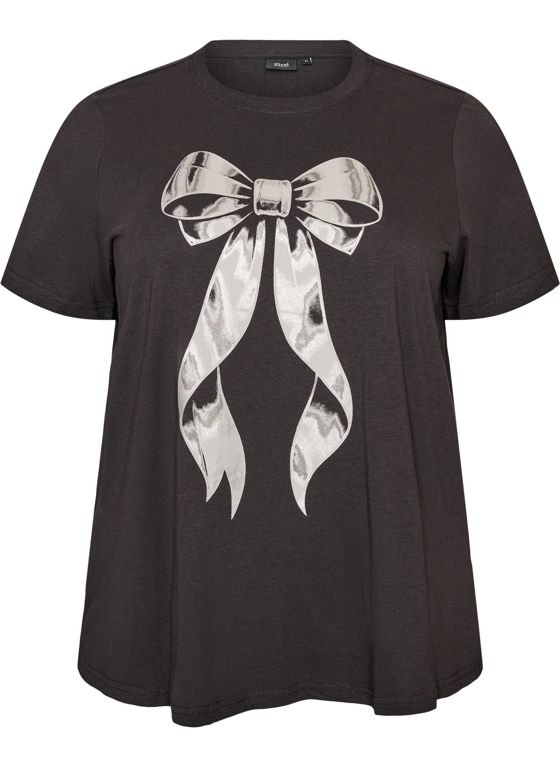 ZizzifashionCotton T-shirt with front print, Dark Grey, Packshot image number 0
