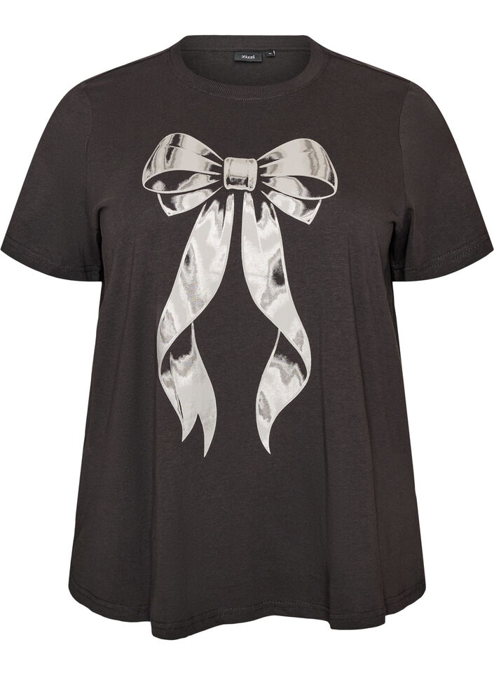 Cotton T-shirt with front print, Dark Grey, Packshot image number 0