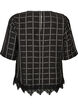 Checked blouse with lace trim and elbow-length sleeves, Black, Packshot image number 1