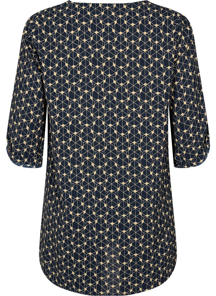 A-shape tunic with print, Blue Beige AOP, Packshot image number 1