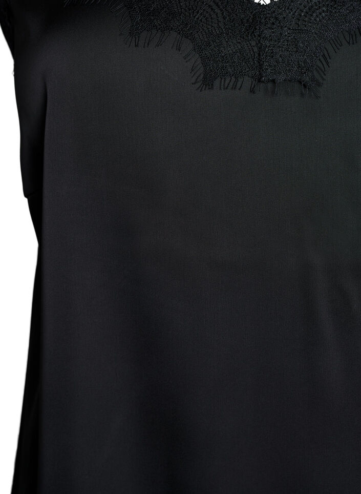 Satin strap top with lace, Black, Packshot image number 2