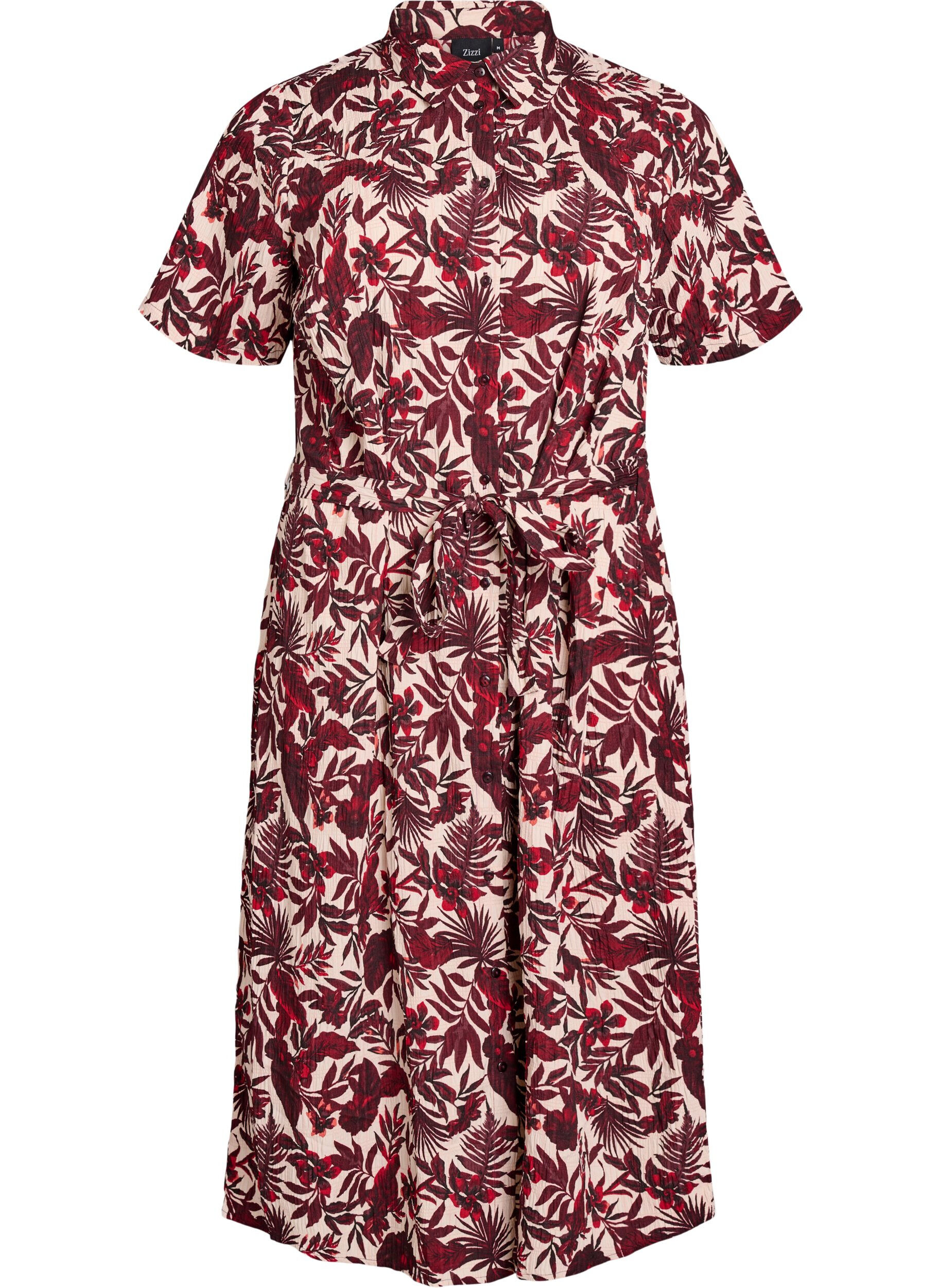 Zizzifashion Midi-length shirt dress with floral print, Red, Packshot image number 0